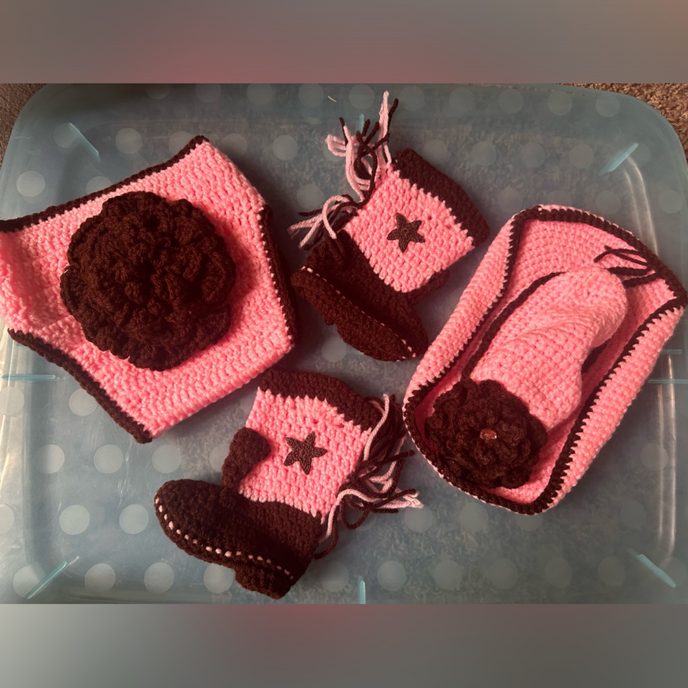 infant handmade cowgirl outfit for pictures.